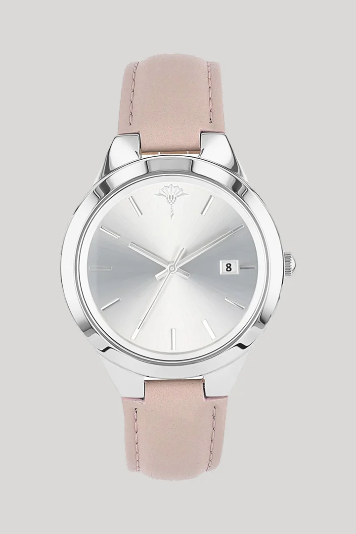 Leads to product detail page "Women's wristwatch in silver and pink"