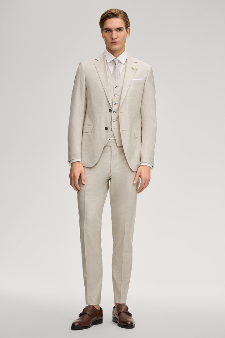 Leads to product detail page "Weazer Suit Waistcoat in Light Beige"