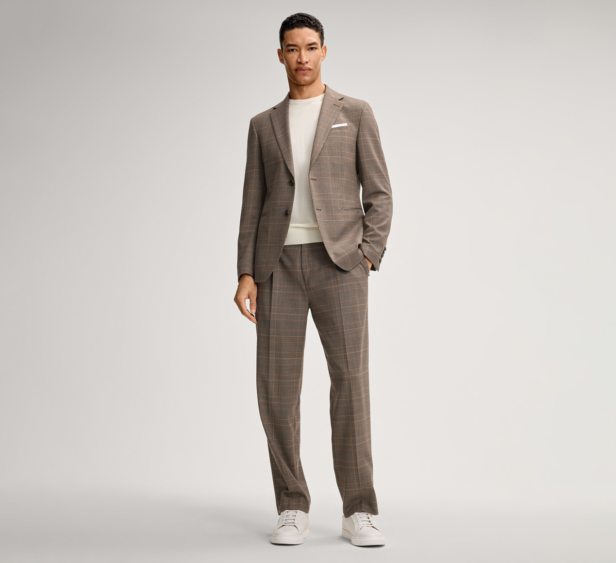 JOOP! presents the product Rennet modular pants in brown checkered pattern from the category Trousers & Chinos