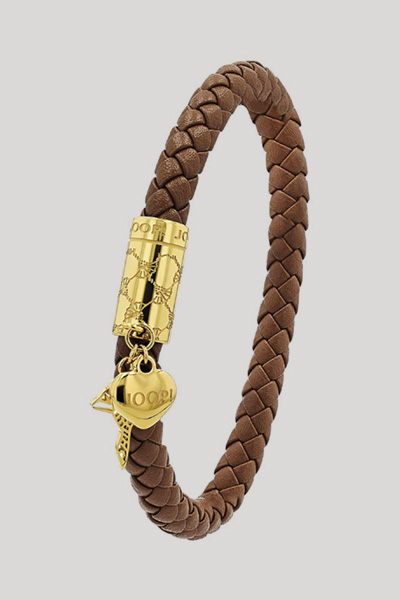 Führt zu Produktdetailseite „Armband aus Leder mit Logo-Herz-Anhänger in Braun/Gold"