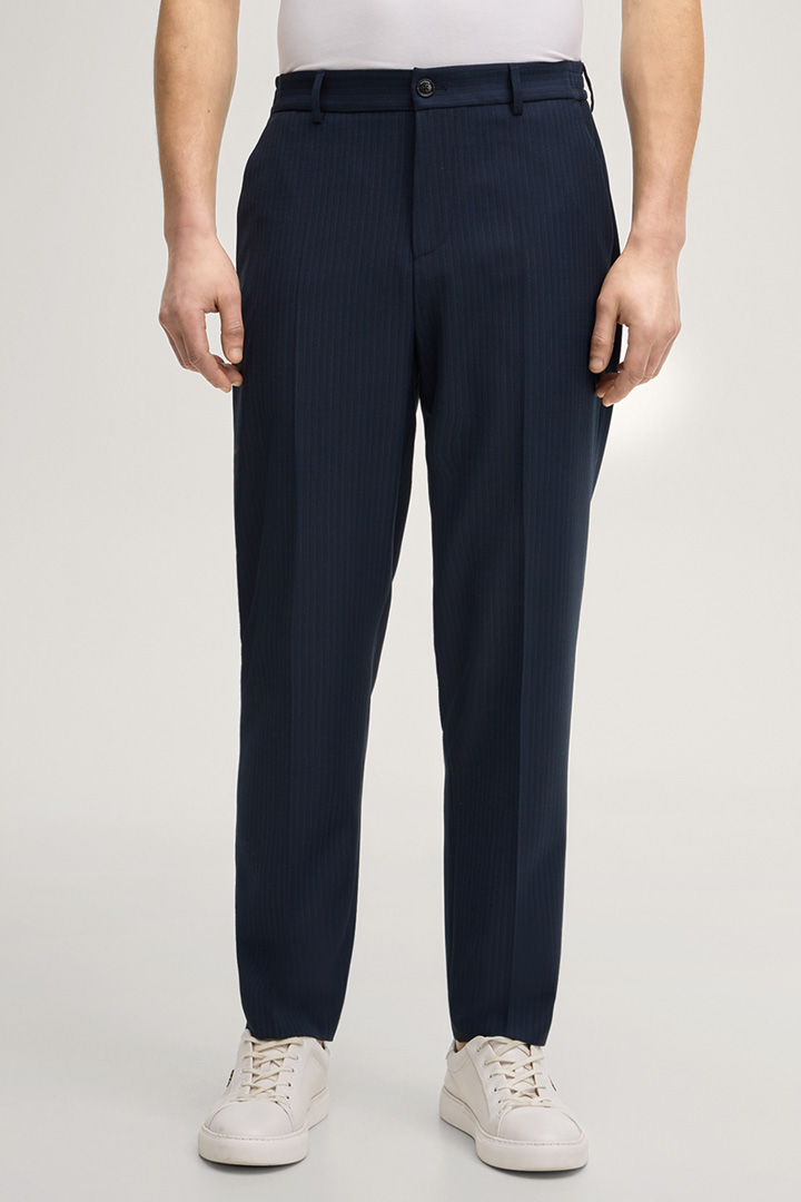 Leads to product detail page "River Modular Suit Trousers in Dark Blue Stripes"