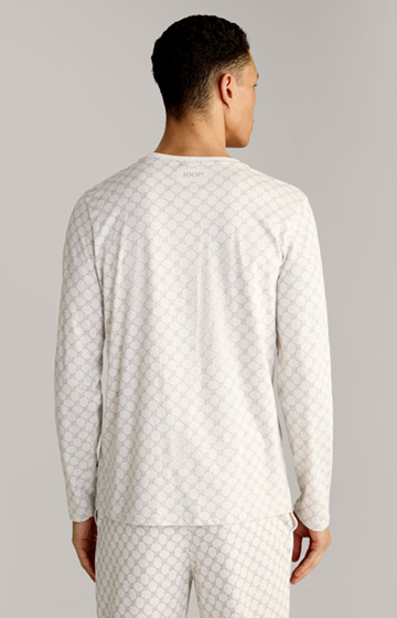 Long-sleeved Loungewear Top in an Off-White/Grey Pattern