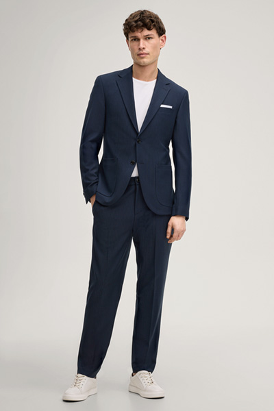 River Modular Suit Trousers in Dark Blue Stripes