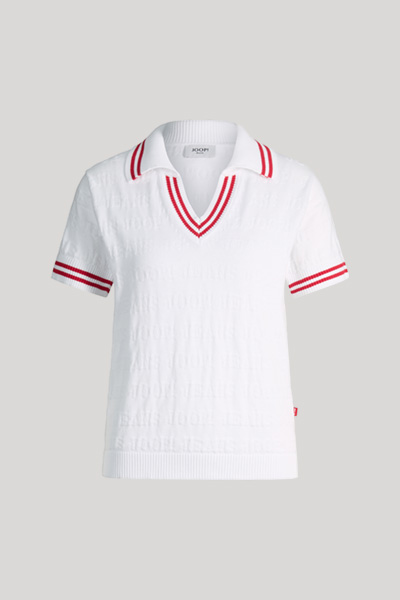 Kalena Knitted Polo Shirt in White/Red