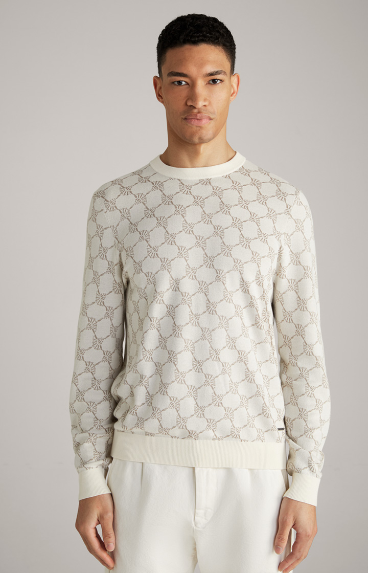 Dzianinowy sweter Ravon w kolorze białym, we wzór