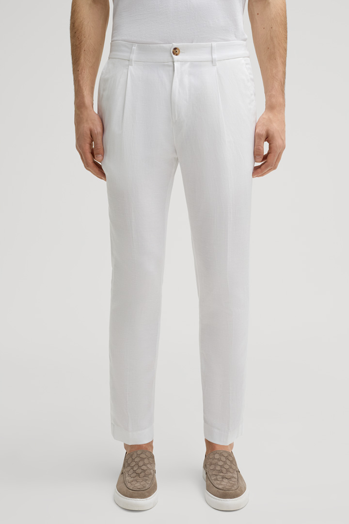 Lester Pleat-front Trousers in White