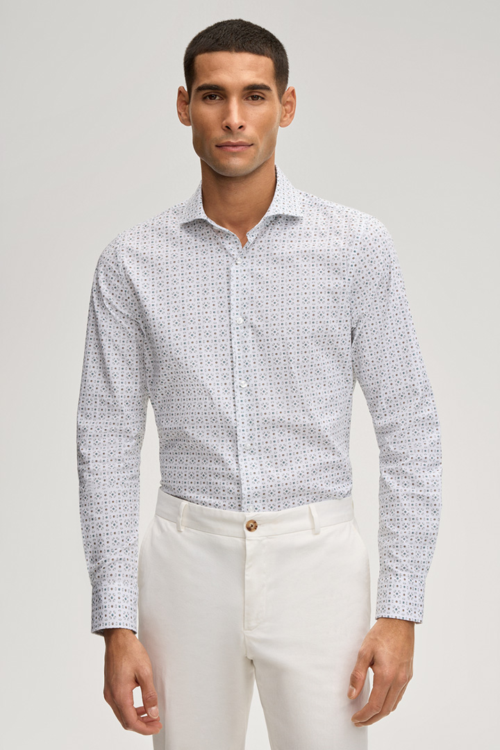 Führt zu Produktdetailseite „Hemd Pares in Weiß/Salbei gemustert"