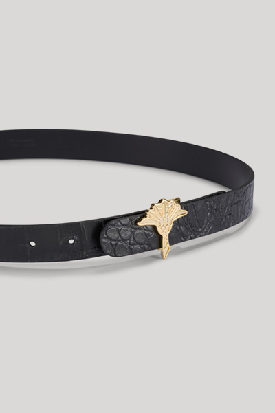 Leather Belt in a Black Crocodile Look