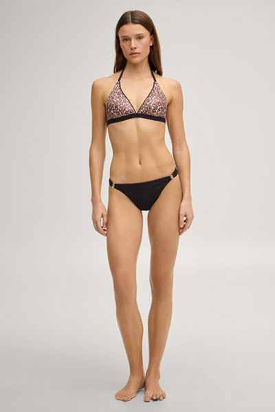 Triangle bikini top in brown/beige leopard print