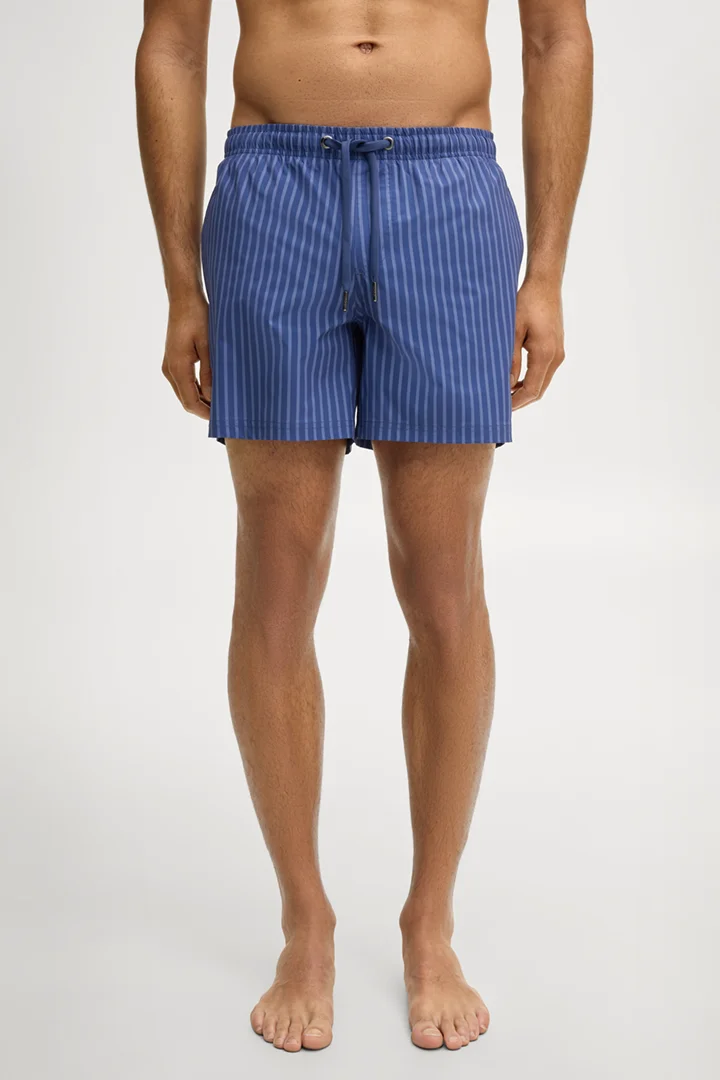 Leads to product detail page "Blue striped swim shorts"