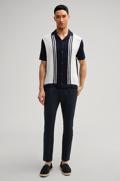 Kamor Knitted Polo Shirt in Navy Stripes