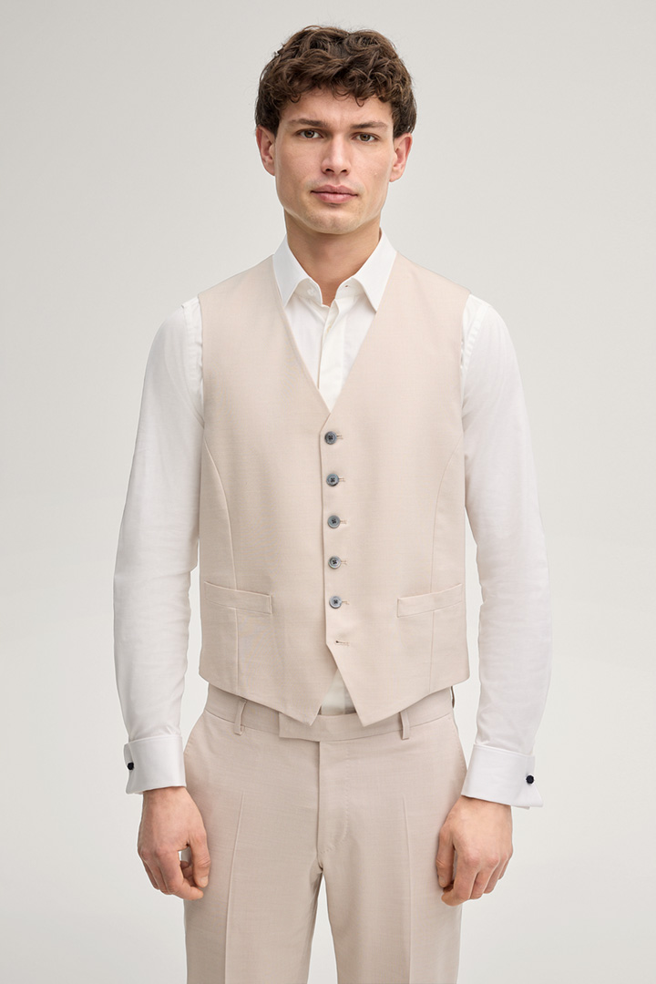 Leads to product detail page "Weazer Suit Waistcoat in Light Beige"