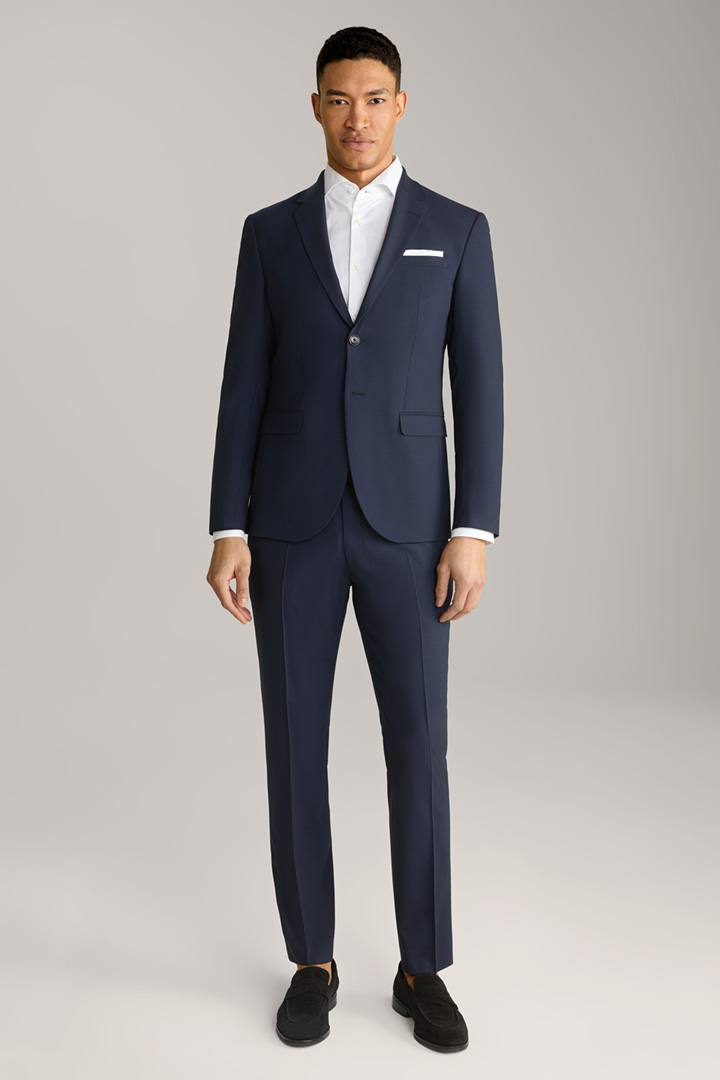 Leads to product detail page "Gun Modular Suit Trousers in Textured Navy"