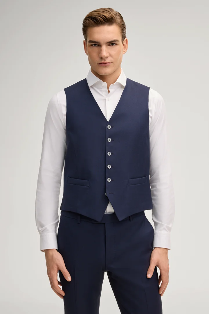 Leads to product detail page "Weazer waistcoat in navy"
