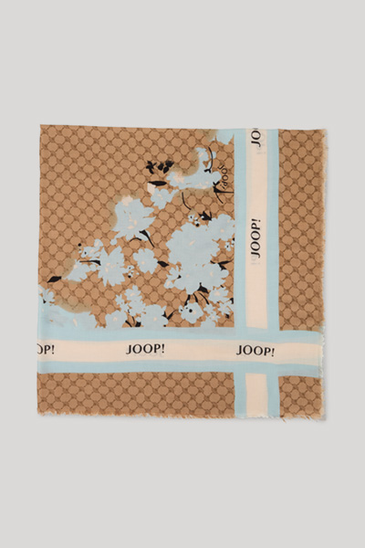 Tuch Adalia in Camel/Hellblau gemustert