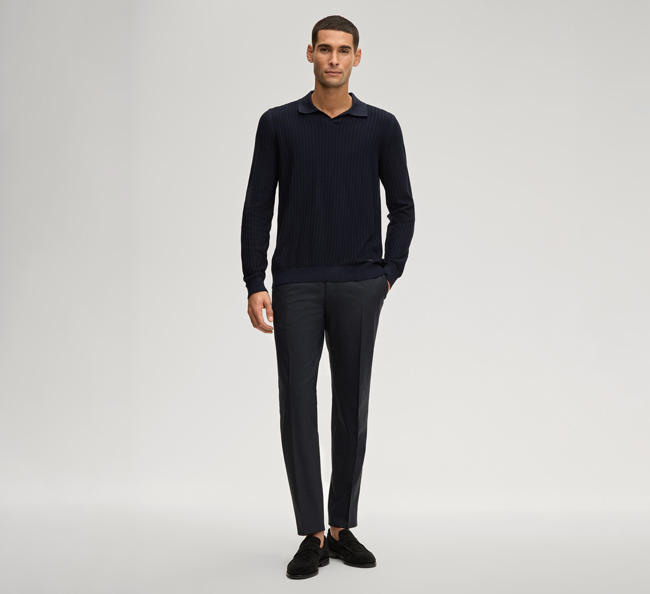 JOOP! präsentiert das Produkt Pullover Galdino in Navy gerippt aus der Kategorie Strick