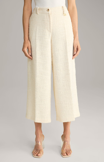 Spodnie culotte z tkaniny bouclé w kolorze kremowym