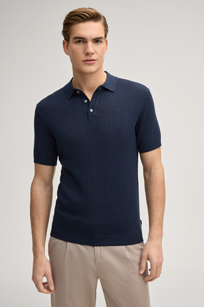 Vanceo polo shirt in dark blue structured fabric