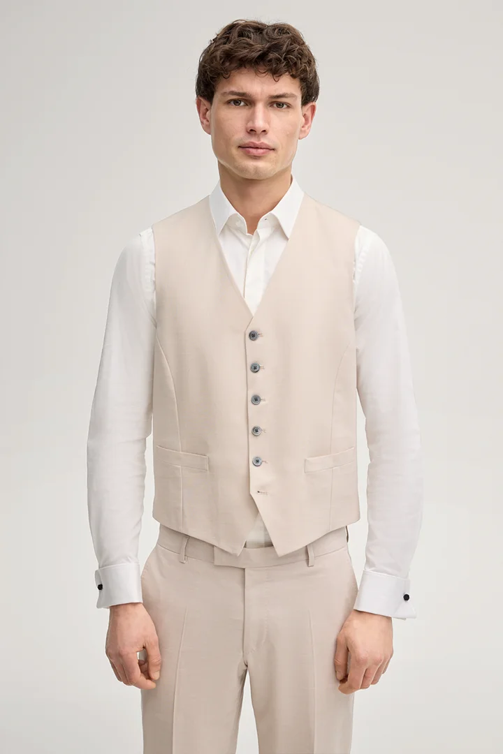 Leads to product detail page "Weazer Suit Waistcoat in Light Beige"