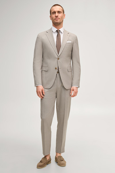 Führt zu Produktdetailseite „Baukasten-Anzughose River in Beige kariert"