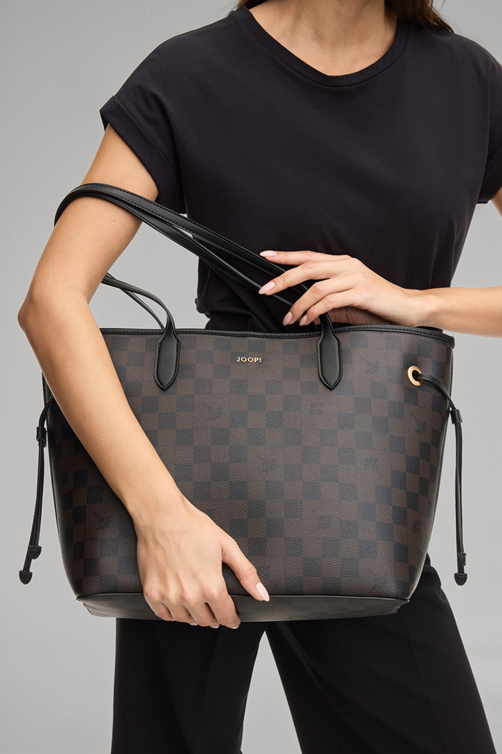 Führt zu Produktdetailseite „Shopper Cortina Piazza Lara in Dunkelbraun/Schwarz kariert"