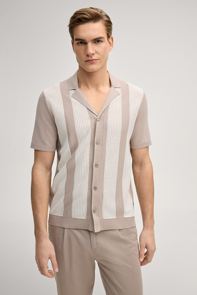 Galvo knitted shirt in sand/cream stripes