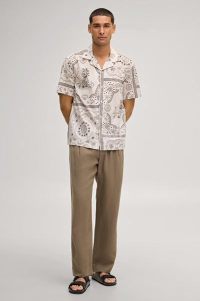 Kurzarm-Hemd Hanes in Beige gemustert