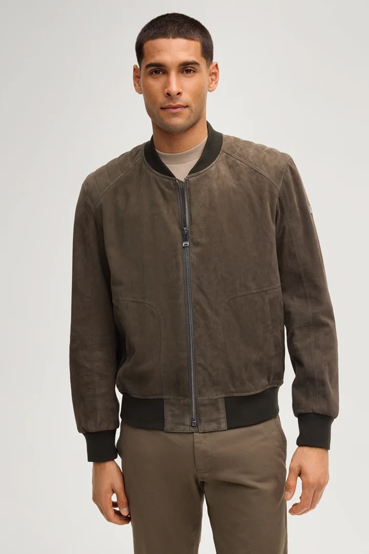 Leads to product detail page "Bokston leather jacket in olive"