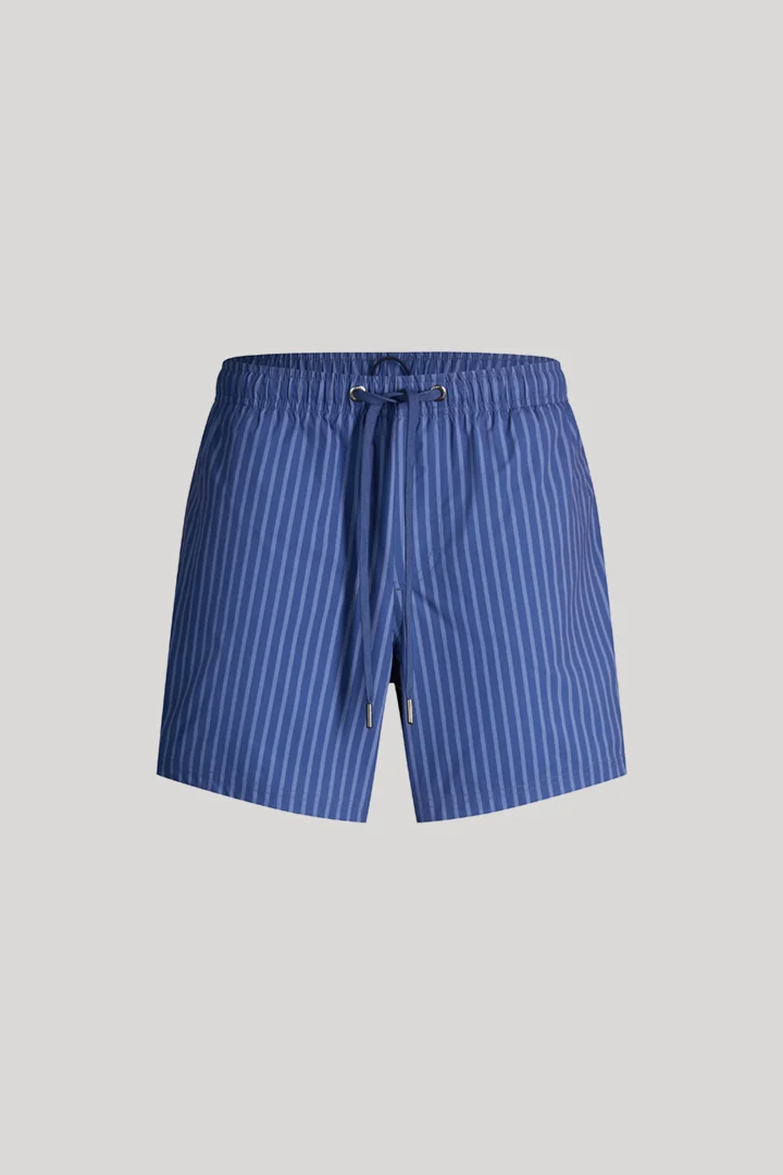 Leads to product detail page "Blue striped swim shorts"