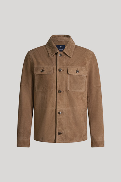 Rill leather shirt jacket in taupe