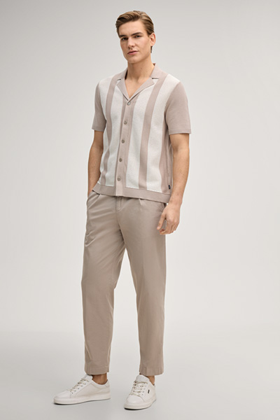 Galvo knitted shirt in sand/cream stripes