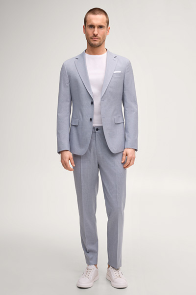 Führt zu Produktdetailseite „Baukasten Anzughose River in Hellblau kariert"