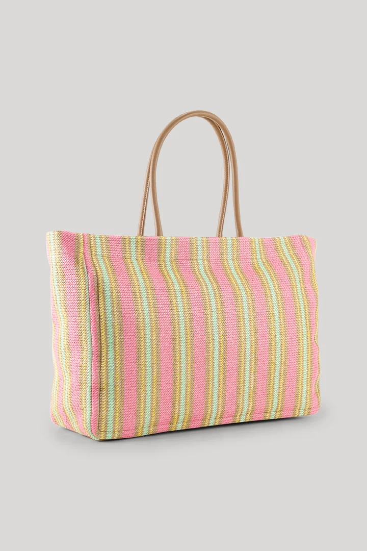 Leads to product detail page "Istria yvette shopper bag in rose and mint stripes"