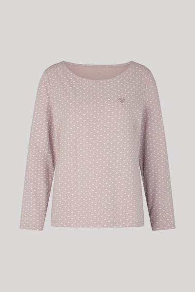 Long-sleeved Cornflower Top in Light Beige/White