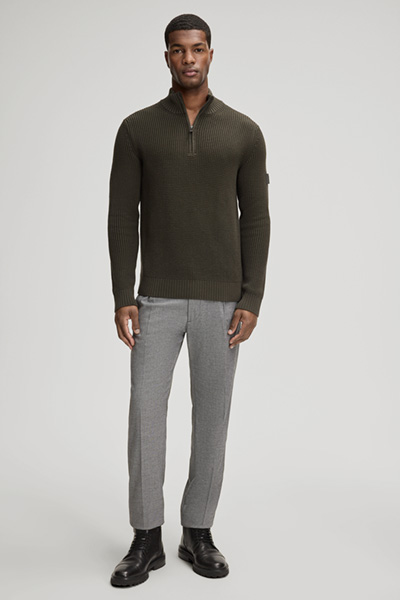 Henrios Half-zip Knitted Pullover in Olive Green