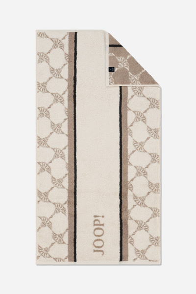 Leads to product detail page "Joop! sauna shower towel in cream and light brown with a pattern"