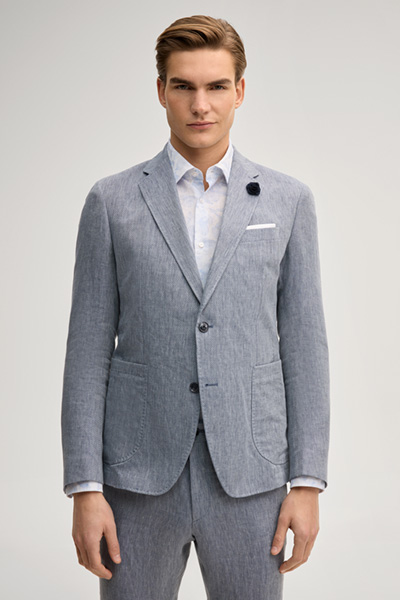 Hoverest linen jacket in mottled mid-blue