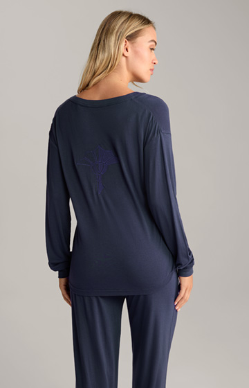 Long-Sleeve Loungewear Top in Dark Blue