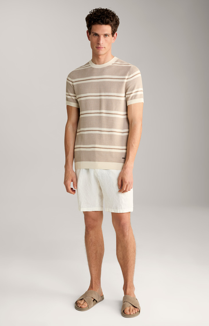 Vico Knitted Shirt in Beige/Off-white Stripes