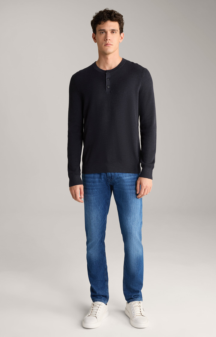 Henley Knitted Sweater in Navy