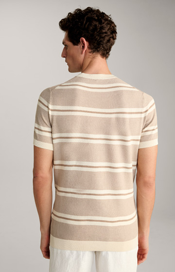 Vico Knitted Shirt in Beige/Off-white Stripes