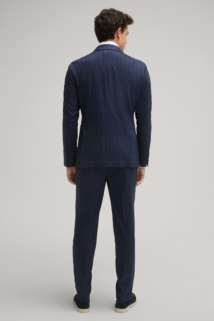 Heazy-Bennet Linen Blend Suit in Dark Blue Stripes