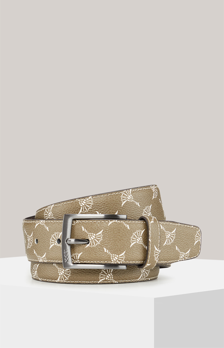 Leather Belt in Olive, patterned
