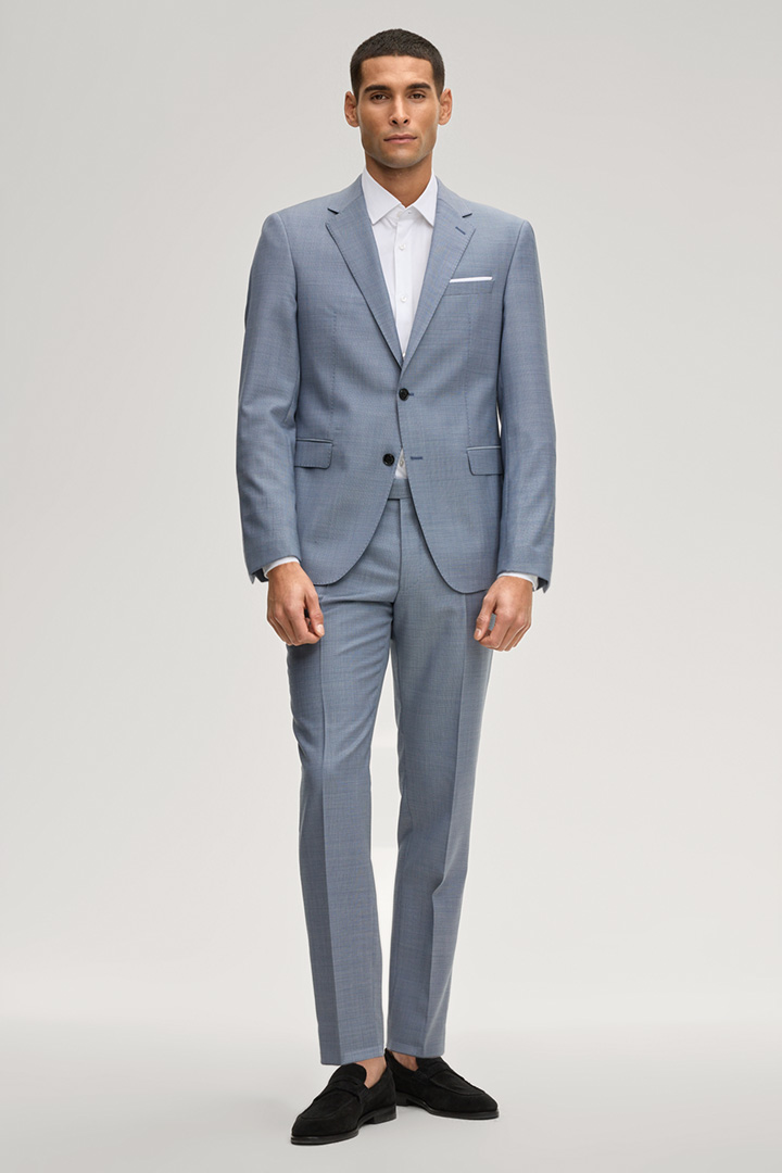 Leads to look detail page “Herby-Blayr modular suit in mottled blue”