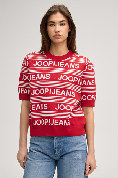 Karie knitted shirt in red/white pattern