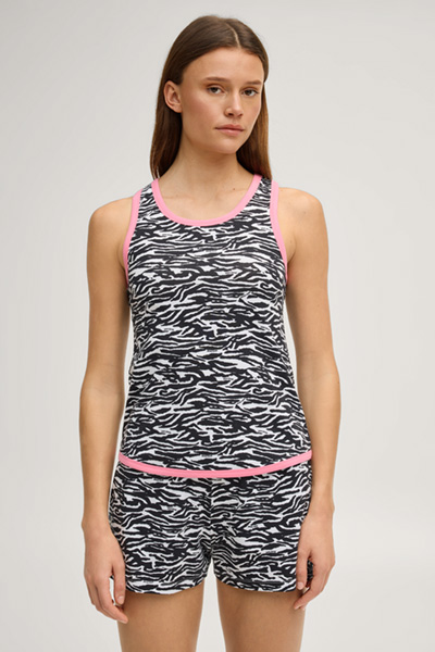 Leads to product detail page "Black and white animal print racerback top"