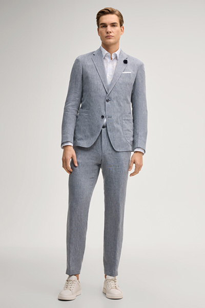 Hoverest linen jacket in mottled mid-blue