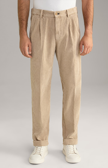 Layne Corduroy Pleated Trousers in Light Brown