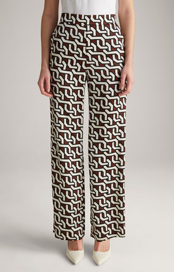 Satin Trousers in a Brown/Cream/Black Pattern