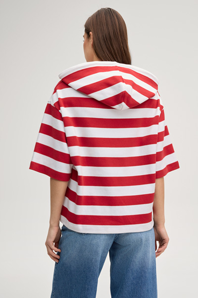 Kurzarm-Hoodie Timira in Rot/Weiß gestreift